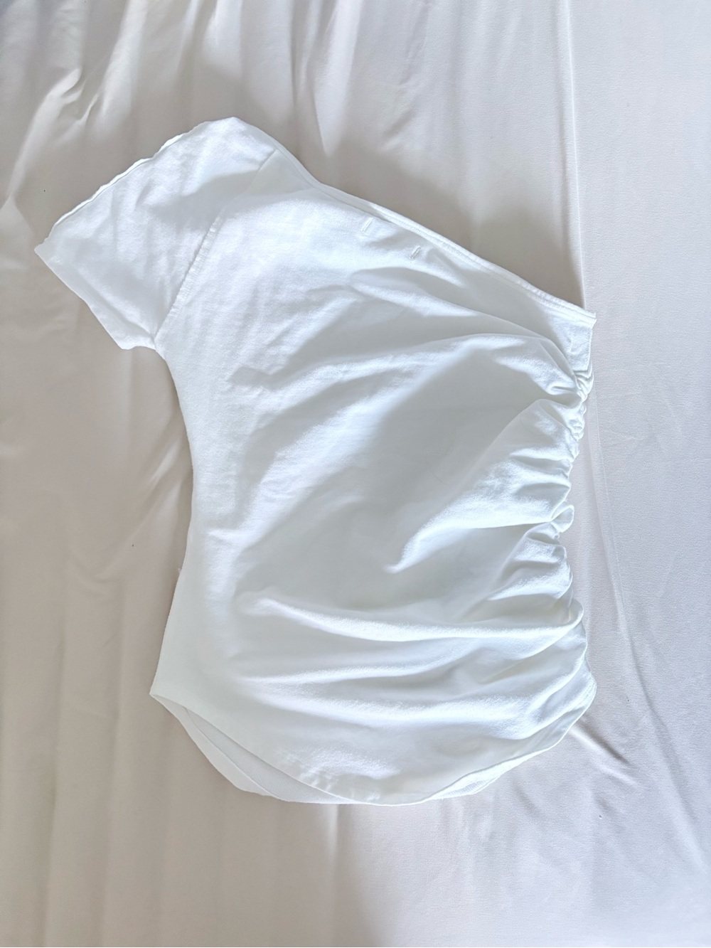 Free People White One-Shoulder Ruched Crop Top